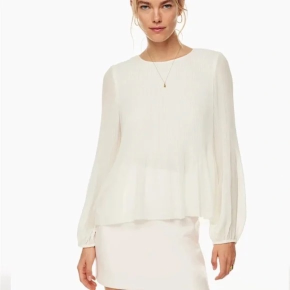 Wilfred NWT Ivory Pleated Long Sleeve Blouse Minimalist feminine Size Medium - Picture 2 of 9